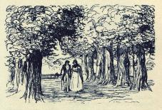 [Félix et Henriette conversant au milieu des arbres]